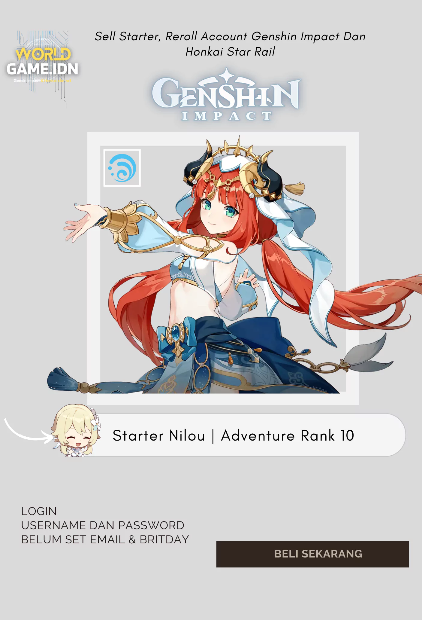 Starter Nilou | Adventure Rank 10 Lumine MC