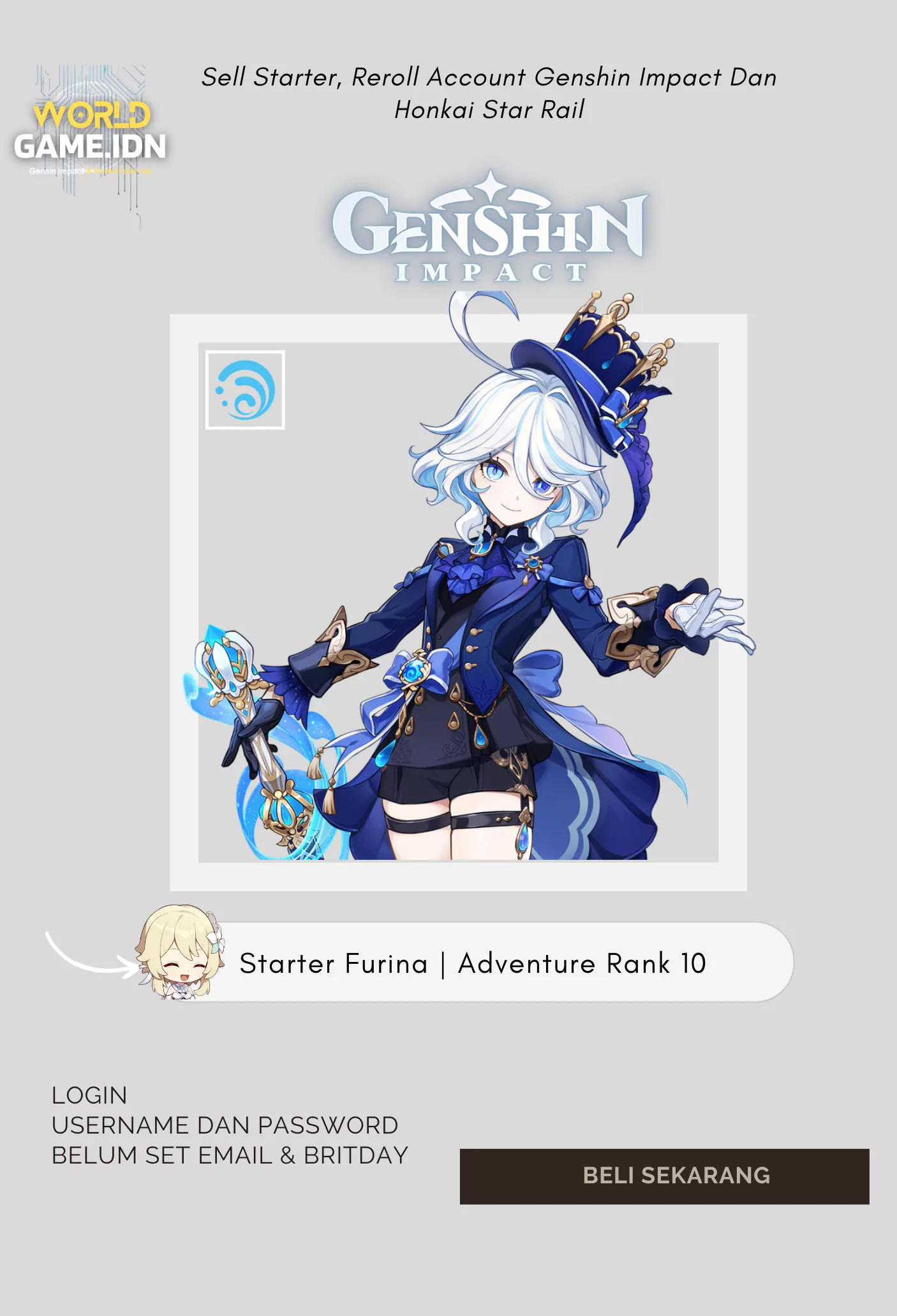 Starter Furina | Adventure Rank 10 Lumine MC