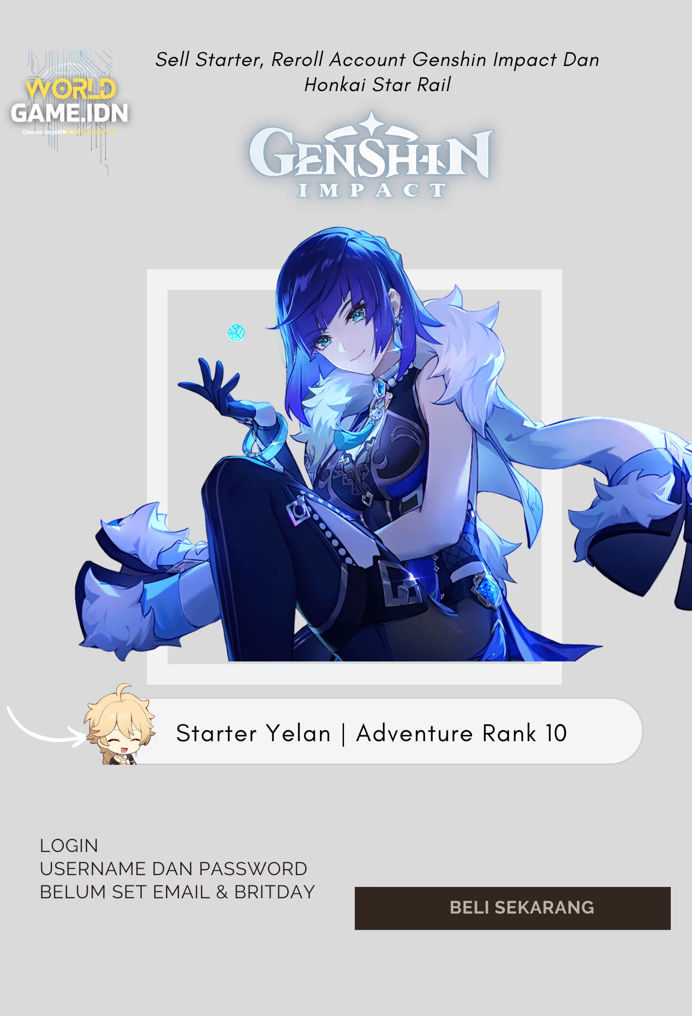 Starter Yelan | Adventure Rank 10 Aether MC