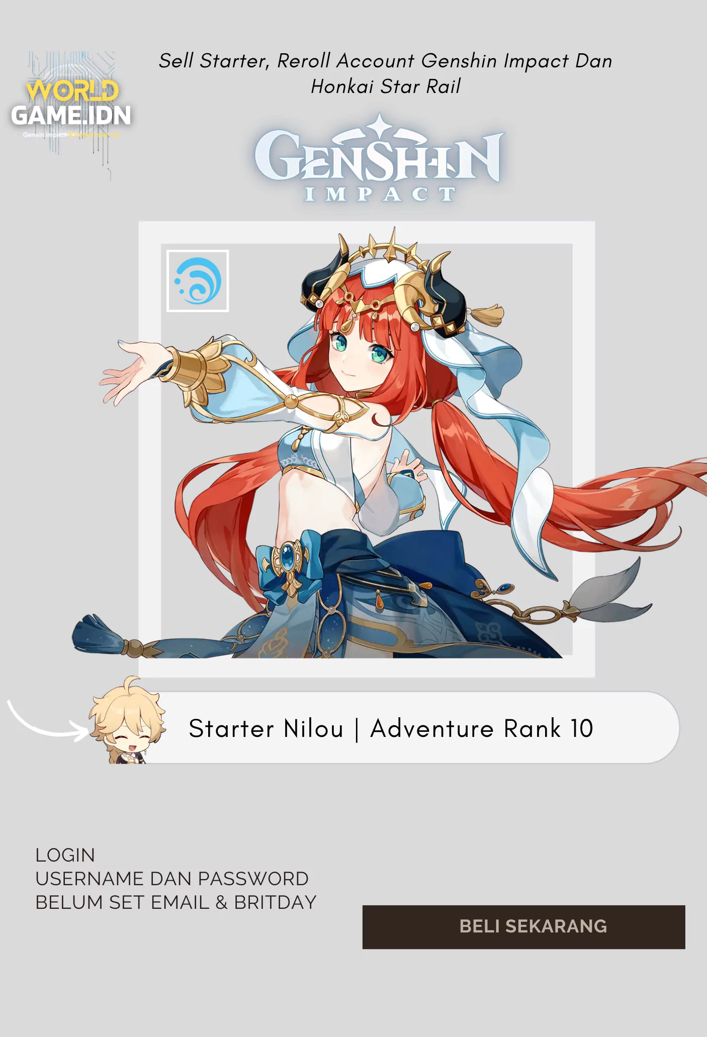 Starter Nilou | Adventure Rank 10 Aether MC